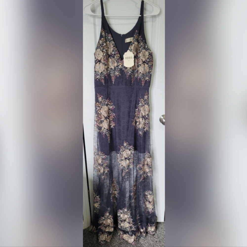 Dress, altard' state, floor length, embroidered, blue
